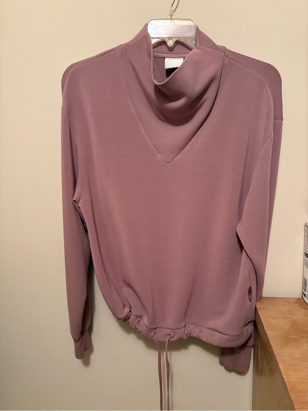 Varley Mauve Cowl-Neck Drawstring Hem Sweater